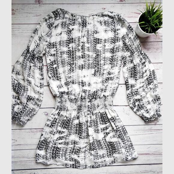 PARKER Maeve Silk Printed Long Sleeve Black and White Abstract Short Dress S - Picture 5 of 8